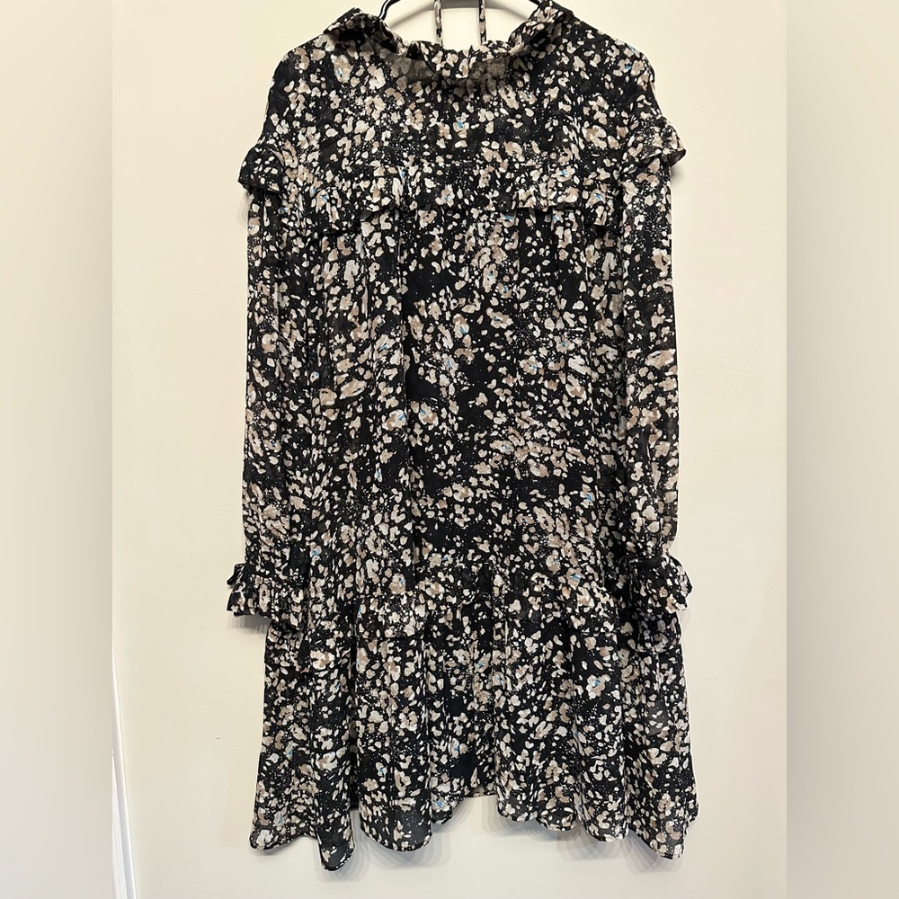 Hugo Boss Black and Cream Spotted Dress with Fabric Tie Belt Size 2